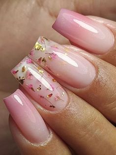 Unghie Sfumate, Pink Glitter Nails, Colorful Nails, Rose Gold Nails, Makijaż Smokey Eye, Baby Boomer, Unique Nails, Floral Nails