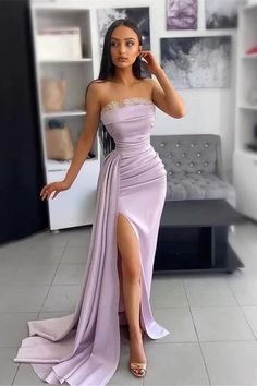 Beautiful Long Mermaid Strapless Satin Sleeveless Formal Prom Dress With Slit-BIZTUNNEL Side Split Prom Dress, Split Prom Dresses, Prom Dresses Long Mermaid, فستان سهرة, Mermaid Evening Dresses, Looks Chic, Mermaid Prom Dresses, Formal Evening Dresses, Ball Dresses