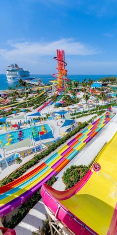 an aerial view of the carnival rides and water park