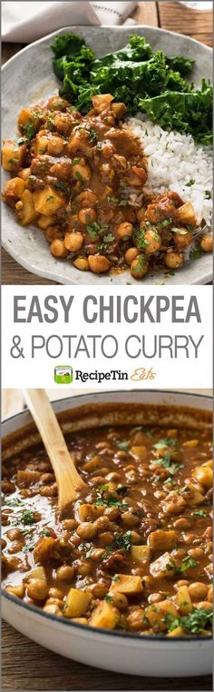 easy chickpea and potato curry in a pan