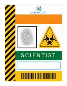 a yellow and black label that says scientist with a fingerprint in the center on it