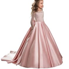 Made Of High Quality Satin, Not Harm To The Child Skin, Very Soft, Comfortable And Skin Friendly. Exquisite Design: Beautiful Mesh Design, Pearl Glitter Embellished On The Front, Buttons And Bows On The Back. Floor Length, Long Sleeves, Pretty Princess Ball Gown. Real Picture, Excellent Dress. Multi-Purpose: Perfect For Girls Wedding, Flower Girl Dress, First Communion Dress, Pageant Dress, Birthday Party Dress, Easter Dress, Halloween Dress Up, Christmas Dress, New Year Dress, Photography Prop, Purple Dress Style, Kids Evening Gowns, Flower Girl Dresses Floor Length, Green Flower Girl Dresses, Dresses Dinner, Purple Long Dress, Purple Long Sleeve Dress, Latina Outfit, Satin Flower Girl Dress