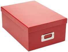 a red storage box with two handles on the bottom and one drawer open to reveal something