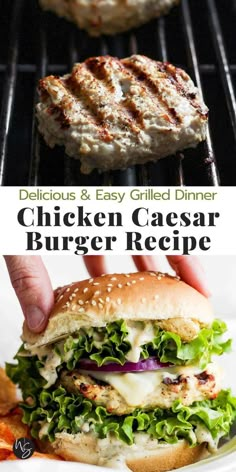 grilled chicken caesar burger with lettuce and cheese