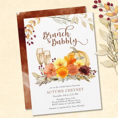 an autumn brunch and bubbly party card