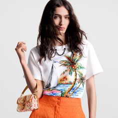 LOUIS VUITTON® - Sunset Sailboat T-shirt - Milk White T Shirt Bags, Sunset Sailboat, Shirt Bags, Stole Scarf, Tshirt Bag, Leather Denim, Louis Vuitton Official, Knitwear Dress, Knitwear Tops