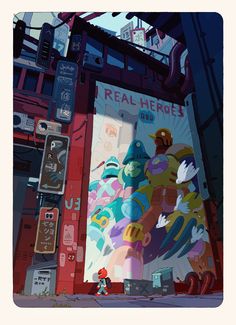 an image of a poster on the side of a building that says real hero's end