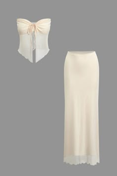 Ruched Sleeveless Double-Layered Mesh Split Strapless Top And Maxi Skirt Set Maxi Skirt Set, Maxi Skirt Outfits, Set Outfits, Skirt And Top Set, Dr Wardrobe, Cute Prom Dresses, Long Maxi Skirts, Dr Closet, Layered Skirt