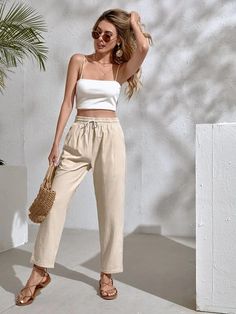 Solid Drawstring Waist Pants | SHEIN USA Vogue Style, Drawstring Waist Pants, Women Bottoms, Women Pants, Vogue Fashion, Trendy Fashion Women, Waist Pants, Spring Collection