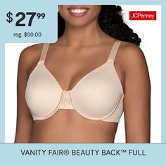 Featuring an embroidered floral detail at the center front, this bra from the Vanity Fair� Beauty Back� full figure collection is the perfect base layer for any outfit. It's made from a soft, seamless stretch-knit with lightly padded cups for medium support, comfortable underwiring, adjustable shoulder straps, and back hook-and-eye fastenings.Bra Type: Minimizer, Underwire, T-Shirt, Full CoverageFeatures: Adjustable Straps, Stretch Fabric, Back Smoothing, Comfort Straps, SeamlessClosure Type: B… Coverage Bras, Figure Collection, Minimiser Bra, Full Coverage Bra, Full Figured, Base Layer, Vanity Fair, Shoulder Straps, Stretch Fabric