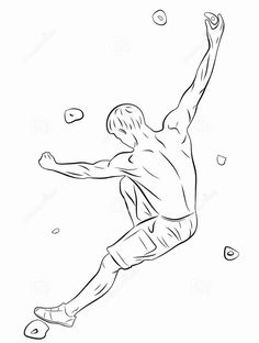 black and white drawing of a man jumping in the air with his arms up to catch a