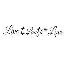 the words live laugh love are written in black ink on a white background with birds flying around