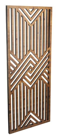 an art piece made out of wood with geometric designs on the front and back side