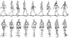 an animation character's body is shown in various poses and positions, including the legs