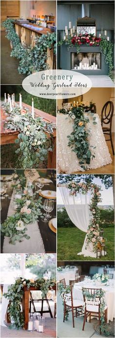 a collage of photos with flowers and greenery