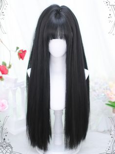 Get the perfect college girl look with our air bangs black straight synthetic wig! This wig features a natural-looking black color and straight texture, giving you a sophisticated and stylish appearance. Whether you're aiming for a chic and elegant style or a cute and playful look, this wig is the perfect accessory.  Please note that this product includes the wig only.  Garment Size   	 		 			Size 			Free Size 		 		 			Hair Length 			65 Black Human Hair Wig, Long Black Wigs, Black Long Hair With Bangs, Long Black Hair With Bangs, Black Hair With Bangs, Black Hair Wig, Black Hair Bangs, Long Straight Black Hair, Black Cosplay Wig