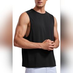 Crz Yoga Men's Lightweight Muscle Workout Tank Top, Quick Dry, Large Armhole, Sleeveless, Running Athletic Shirts Top, Color: Black, Size: Xxl