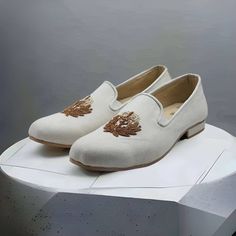 A perfect fit for your sherwani ! Comfortable,beautiful and handmade loafers which can be customised. Message us for any query. THESE SHOES ARE NON LEATHER. ANY RETURN ON CLAIM OF NON LEATHER WILL NOT BE ACCEPTED Shoes For Groom, Mens Wedding Shoes, Men's Wedding Shoes, Groom Shoes, Men Cream, Indian Groom, Men Loafers, Shoes Shoes, Wedding Men