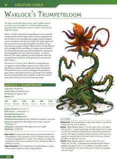 an image of a book page with the title, warlock's trumpetbloom