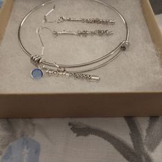 Both Items Brand New, Never Worn. Bracelet With Blue Stud And Flute Charm. Flute Earrings, Keys Are Studded And Very Sparkly. Flute Earrings, Earrings Color, Jewelry Earrings, Charm Bracelet, Women Jewelry, Brand New, Bracelet, Silver, Women Shopping