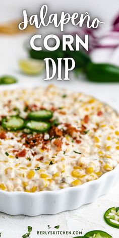 Dish filled with jalapeño corn dip. Corn Jalepeno Dip, Spicy Corn Dip, Jalapeno Corn Dip, Cheesy Corn Dip, Jalapeño Corn, Hot Corn Dip, Corn Dip Recipes, Crock Pot Dips, Spicy Dip