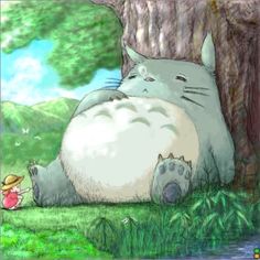 an image of a cartoon scene with a cat and a hippo in the woods