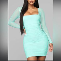 Brand New Fashion Nova Mini Dress Size Medium Nwt Chic Blue Mesh Dress For Spring, Blue Fitted Mesh Dress For Spring, Fitted Blue Mesh Dress For Summer, Fitted Blue Mesh Dress For Spring, Blue Mesh Dress For Night Out, Blue Mesh Dress For Summer, Blue Sheer Mini Dress For Night Out, Sheer Blue Mini Dress For Night Out, Trendy Light Blue Party Dresses