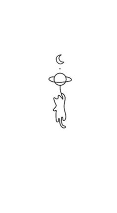 a line drawing of a cat with an object in the sky above it's head