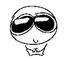 an alien with large black glasses and a bow tie on it's head, in the style of pixel art