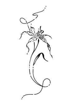 a black and white drawing of a flower with swirls on the bottom half of it