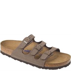 This strappy 53881 Birkenstock Women's Florida Soft Footbed Sandals meet signature comfort. The Florida slide features three slender, adjustable straps and a contoured cork footbed that forms to the shape of your foot.  Birko-Flor - Durable, Synthetic Upper Material with Leather-Like Finish and Soft Backing Smooth Suede Lining Soft Footbed - Contoured Cork Footbed Conforms to the Shape of Your Foot and Features Pronounced Arch Support with an Extra Layer of Super Soft Foam Cushioning Lightweight Birkenstock Sandal, Toms Wedges, Shoes Board, Birkenstock Women, Old Shoes, Footbed Sandals, Birkenstock Florida, Birkenstock Sandals, Buckled Heels