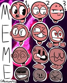 an image of cartoon faces with different expressions on the same face, and one is drawn in