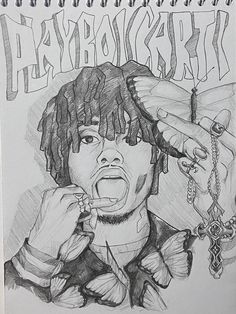 a drawing of a person holding a chain and making a face with the words, hip hops