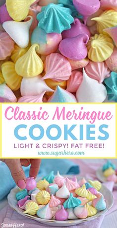 Simple Pretty Desserts, Flavored Meringue Cookies, Merengue Cookies, Fat Free Desserts, Easy Meringues, Meringue Cookie Recipe, Meringue Cookie, Cookies Light, Meringue Desserts