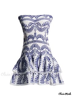 OliviaMark - Verführerisches, monochromes, besticktes, trägerloses Kleid mit Ausschnitt und gerafftem Saum Megan Dress, Elegant Dresses Short, Flounce Skirt, Dress Crafts, Ruffle Mini Dress, Strapless Mini Dress, Patchwork Designs, Types Of Skirts, Mini Dress Party