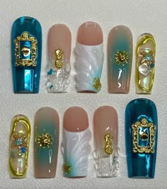 Mermaidcore Nails, Matching Nails, Artist Decor, Pretty Toe Nails, Luxury Press On Nails, Punk Nails, Acrylic Markers, Airbrush Nails, Clothes Y2k