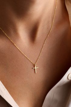 Gold Cross Necklace - Dainty Cross Necklace - Minimalist Cross Necklace - Cross Necklace Women  Religious Gift Minimalist Cross Necklace, Simple Gold Cross Necklace, Small Gold Cross Necklace, Dainty Gold Cross Necklace, Woman Gold Necklace, Cross Necklace Aesthetic, Cross Necklace Womens, Pendant Necklace Outfit, Cross Neckless