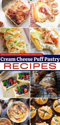 Make something easy and delicious for brunch with this collection of Cream Cheese Puff Pastry Recipes! These homemade sweet treats are a collection of savory and sweet recipes. They're easy sweets to make for your sugar cravings! Cronut Recipe Puff Pastry, Dessert Puff Pastry Recipes, Savory Breakfast Pastries, Bacon Cream Cheese Pinwheels, Cream Cheese Puff Pastry Recipes, Easy Sweets To Make, Puff Pastry Breakfast Recipes, Recipes Using Puff Pastry Sheets, Easy Puff Pastry Recipes