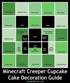 the minecraft creeper cupcake cake decoration guide is shown in black and green