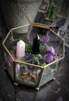 Witchy Apartment Decor, Witchy Apartment, Crystal Gardens, Crystal Terrarium, Apartment Decor Ideas, Witch Room, Wiccan Decor, Magia Das Ervas, Witch Garden