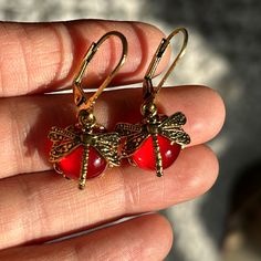 Dragonfly Faux Crystal Earrings Women Dragonfly Decor Leverback Earrings Faux Crystal Drop Bohemian Dangle Vintage Style Unique Jewelry Gift Red Butterfly Earrings For Gift, Dragonfly Decor, Unique Jewelry Gifts, Leverback Earrings, Crystal Drop, Red Gold, Vintage Earrings, Crystal Earrings, Women's Earrings