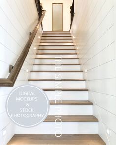 the steps leading up to an open door are shown with text that reads digital mocks and stock photography