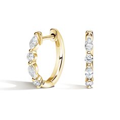 18K Yellow Gold Round and Marquise Diamond Huggie Hoop Earrings | Versailles | Brilliant Earth Diamond Bali, Yellow Diamond Earring, Diamond Huggie Earrings, Diamond Huggies, Loop Earrings, Gold Diamond Earrings, Earrings Studs, Huggie Earrings, Flower Earrings Studs