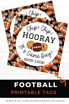 Printable Football Good Luck Tags with a chocolate chip cookie theme Football Treats For Players, Football Team Treats, Tennis Signs, Football Team Snacks, Football Goody Bags, Football Treat Bags, Cookie Treat Bags, Cheer Snacks, Packaged Cookies