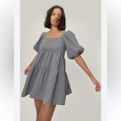 Nasty Gal Petite Puff Sleeve Gingham Smock Mini Dress New Without Tags Size: 2 Ptp: 17in Length: 35in Questions Message Me Gingham Puff Sleeve Mini Dress For Picnic, Picnic Gingham Mini Dress With Puff Sleeves, Smock Dress, Smocking, Gingham, Puff Sleeve, Black Gray, Nice Dresses, New Dress