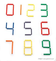 the numbers are made out of legos and have different colored blocks attached to them