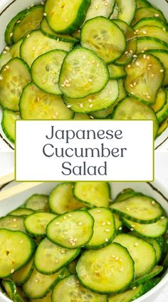 japanese cucumber salad in a bowl with sesame seeds on the top and bottom