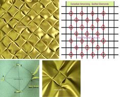 four different pictures showing the same material as shown in this image, one is gold and the other is green