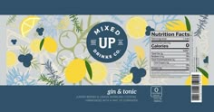 the back side of a carton of mixed up drinks with lemons and herbs