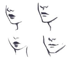 three different faces drawn in black and white